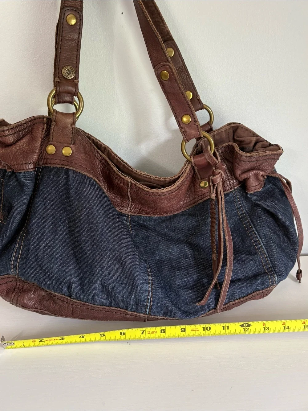 Lucky Brand Vintage Y2K Denim Leather Slouchy Hobo Shoulder Bag Tote Carnaby St